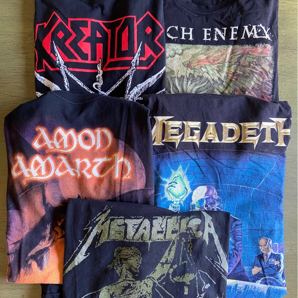Bundle of 5 Metal T-shirts - Metallica, Megadeath ArchEnemy, Kreator, AmonAmarth